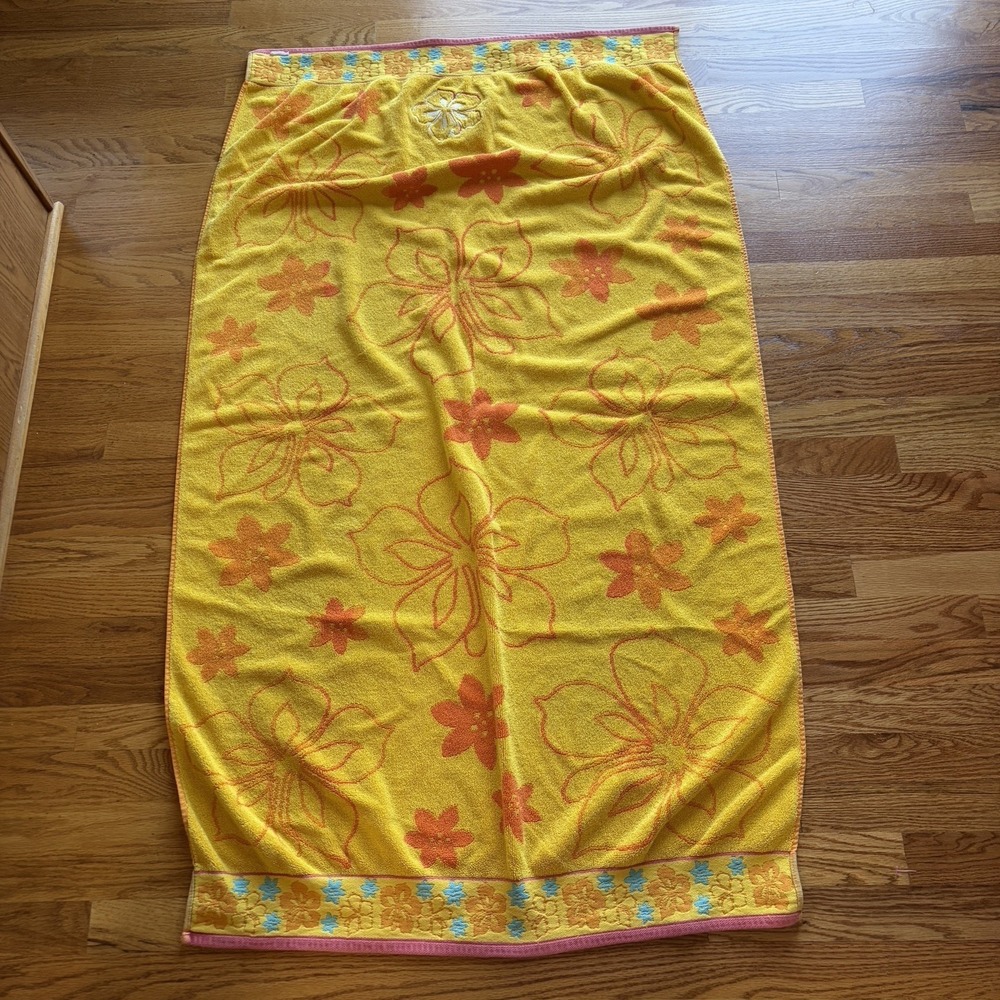 2 Vintage 90s Hibiscus Beach Towels Multicolor Embroider Appliqué Tropical‎ Boho - Picture 4 of 16